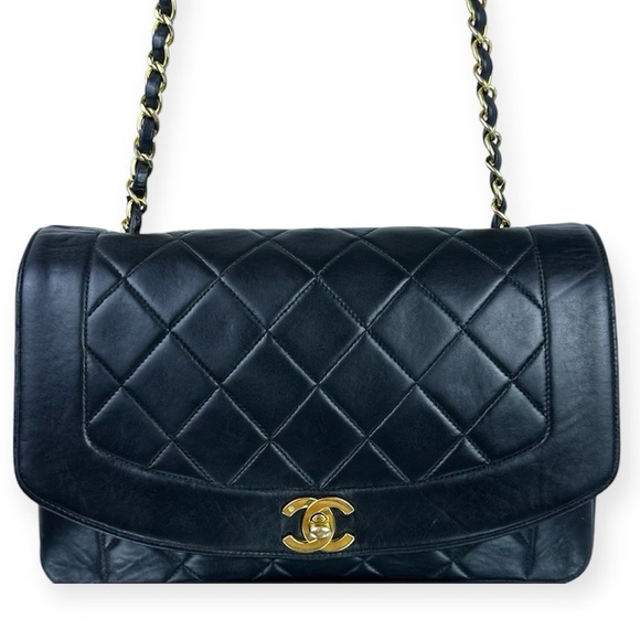 CHANEL Handbags - CHANEL DIANA 25 Single Flap Quilted Logo Lambskin Chain Bag